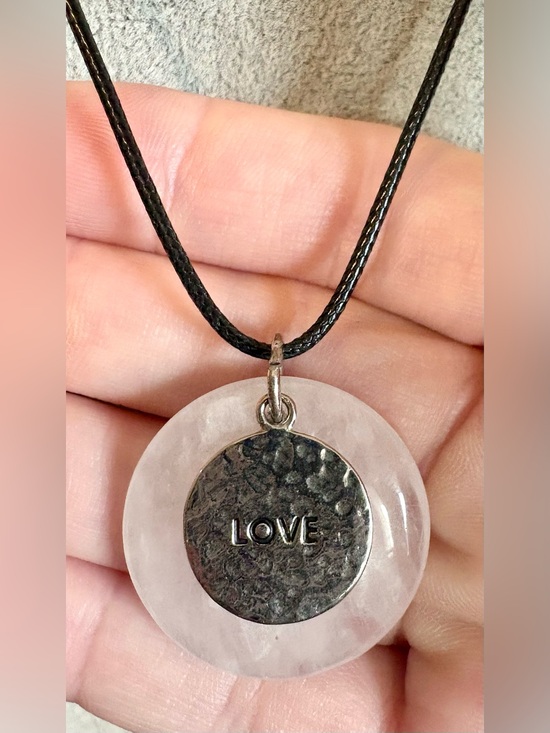 Jewelry - Love Pendant Rose Quartz Disc Necklace